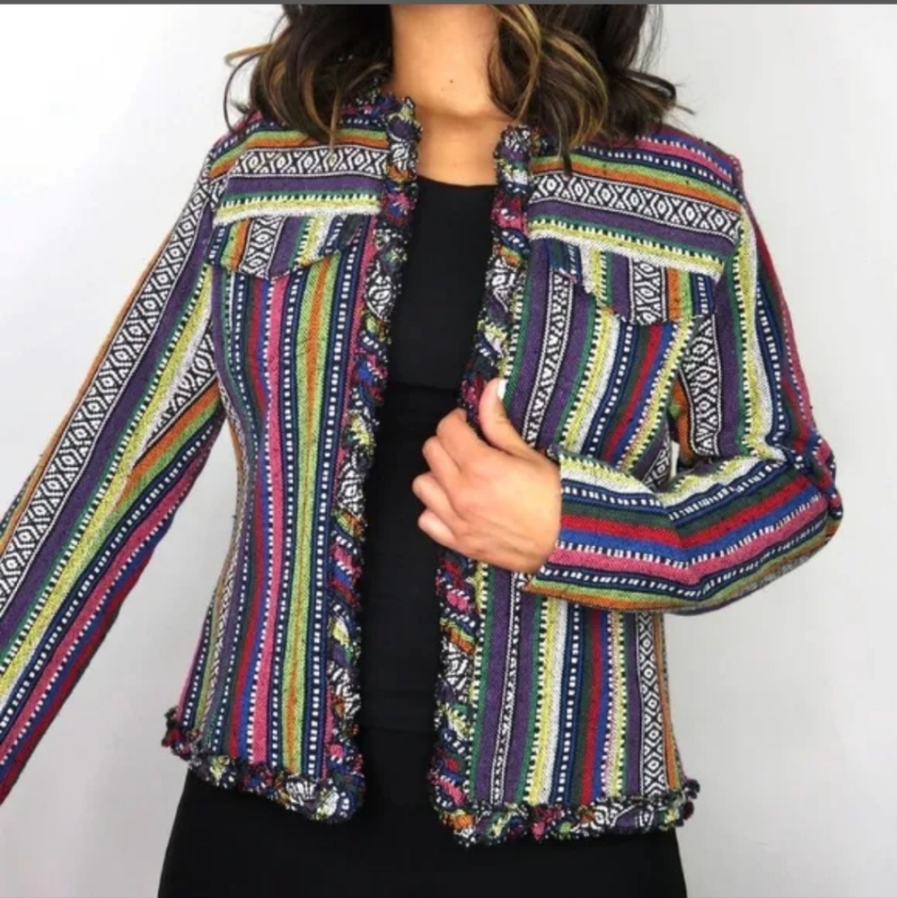 Chicos Rainbow Embroidered Boho Patchwork Style J… - image 2